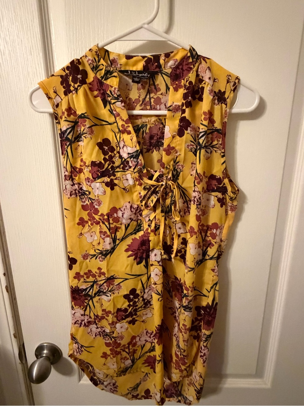 J for Justify Yellow Floral V-Neck Tie-Front Top